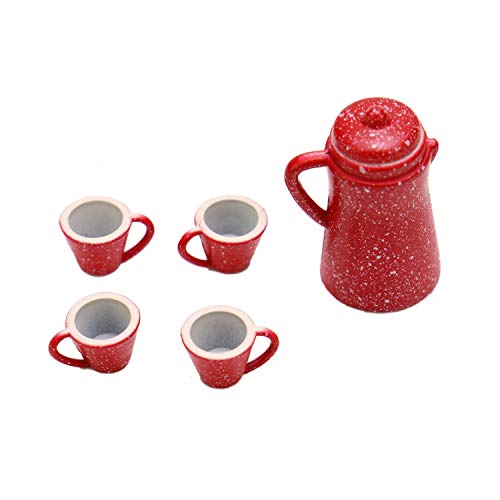 JETEHO 1:12 Dollhouse Miniature Coffee Pot and Cups Set Miniature Play Food Doll House Accessories Play Scene Clay Mini Decor Gift