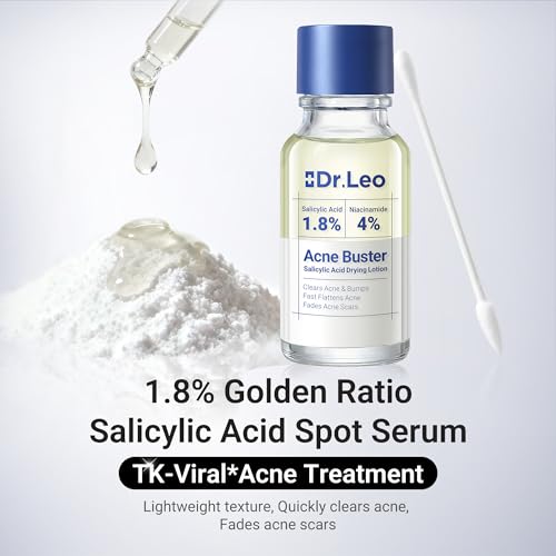 Dr.Leo 1.8% Salicylic Acid Acne Treatment, Drying Lotion Acne Spot Treatment for Acne-Prone Sensitive Skin | Niacinamide, Fast Pimple Relief, Fades Acne Marks, Overnight & Period Breakouts, 0.34 fl oz