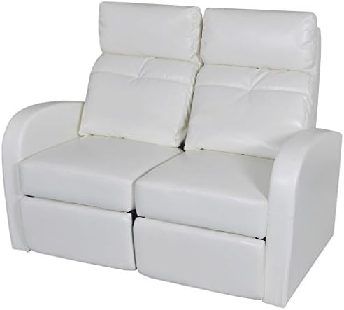 2-seat Recliner Chair White Artificial Leather Reclining Chair Recliner Home Cinema Reclining Sofa Dimensions (when footrest extended and backrest lowered): 50.4" x 60.2" x 32.7" (W x D x H)