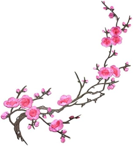 SQingYu 1 pc Lovely Embroidered Plum Blossom Flower Iron on Patch- Sew on Applique Motif Craft Patch on Cloth,Pink