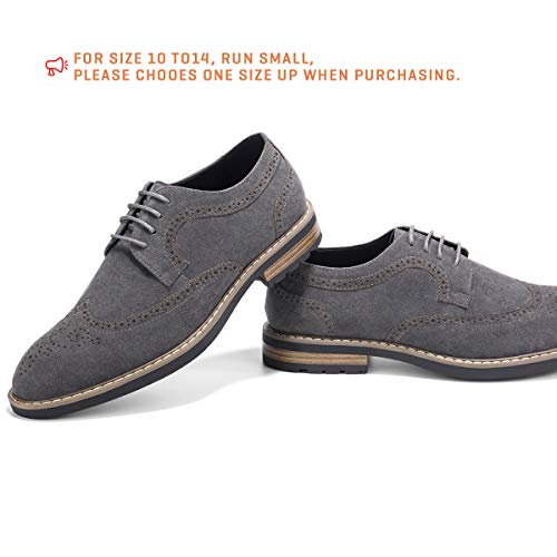 Men's Suede Oxfords Dress Shoes Lace-Up Wingtip Brogue Oxford Shoe Zapatos de Hombre Grey 10.5