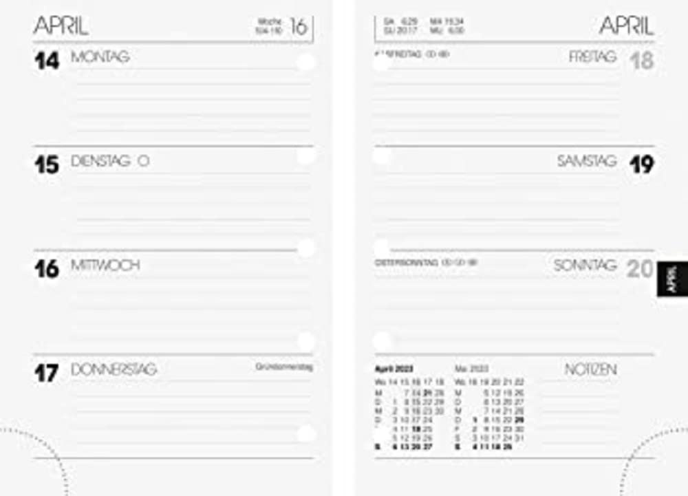 BRUNNEN Weekly Replacement Calendar Model 723 2023 Sheet Size 7.6 x 11.2 cm