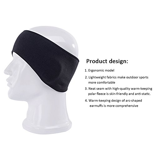 Windproof Fleece Thermal Headbands Ear Warmers Winter Sports Stretchy Riding Running Warm Ear Muffs Hair Banding - Black