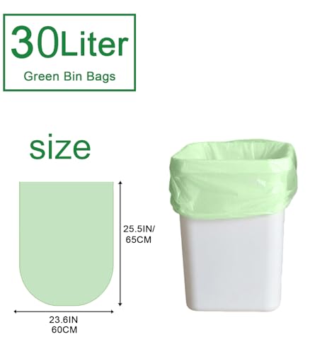RULDGEE Biodegradable Bin Liners 30 Litre Compostable Food Waste Bags 80 Bags Green Caddy Liners,Thickened Recycled Degradable Trash Rubbish Bag for Kitchen