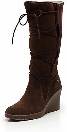 Amazon アグ オーストラリア Australia ムートンブーツ ロングブーツ ウェッジソール レースアップ スエード 茶 Elsey 5596 中古 Ugg アグ ブーツ ブーティ