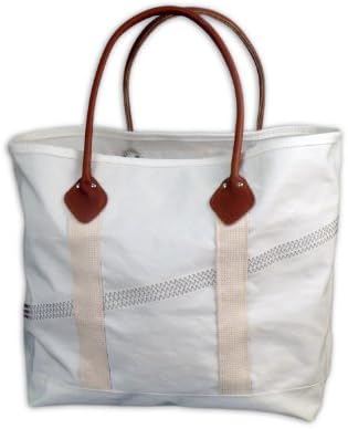Rhino Totes Unisex RT-MB812 Medium Mylar Sailcloth Travel Tote Bag with Brown Leather Handles White