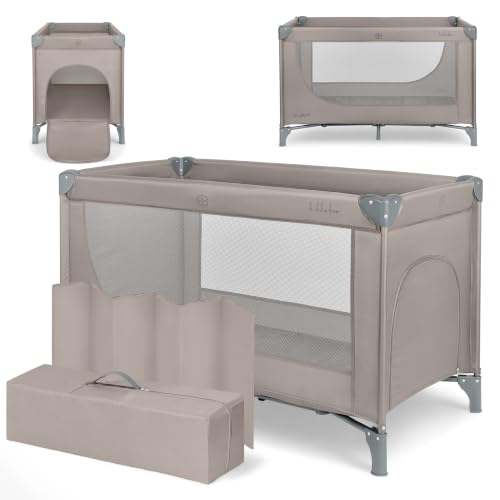 KikkaBoo Reisebett Baby SO Gifted 2026, Kinderreisebett 120x60 cm, bis 15 kg, Faltbar & Kompakt, Tragbar mit Transporttasche, Zusammenklappbar für Reise & Urlaub, Beige, Cot