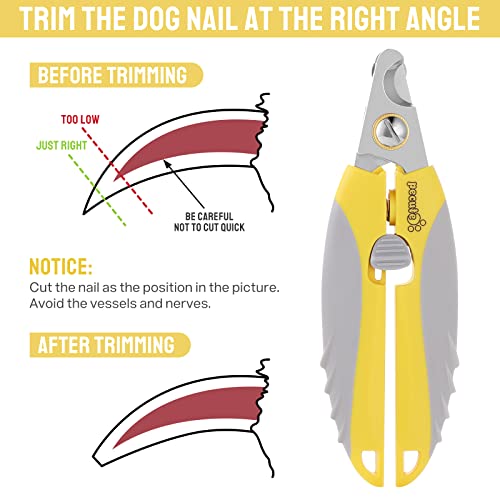 pecute Dog Nail Clippers Professional Sharp Stainless Steel Pet Nail Trimmers with Safety Gards and Bonus Nail File for Medium to Large Dogs(Yellow+Gray)
