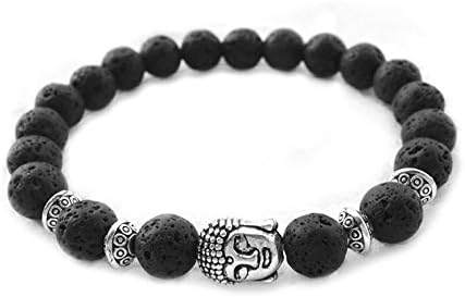 Yinan Howlite Lava Stone Diffuser Bracelet, Aromatherapy Jewelry Essential Oils Diffuser Bracelets for Women Men Kids Boys Girls Couples, Lava Stone Rock Fragrance Diffuser Bracelet (Buddha-silvery)