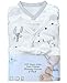 Cambria Baby 100% Organic Cotton Kimono Gowns with Easy Change Side Snaps and Built in Mitts. White and Grey Clouds and Animals Patterns for Boys and Girls. 2 Pack (Size 3-6)
