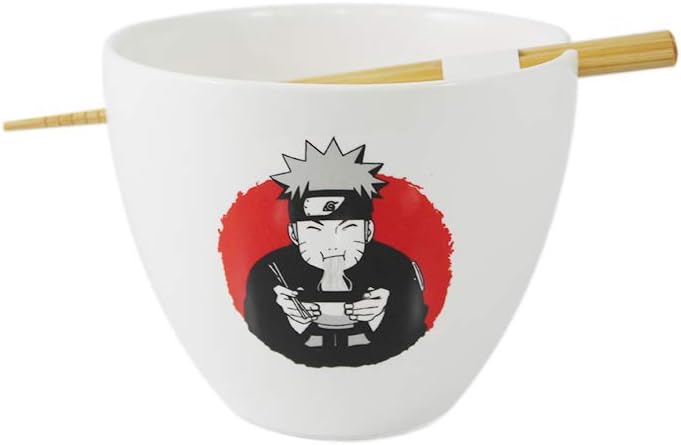 Naruto Ramen/Rice Bowl w/Wooden Chopstick featuring Naruto Eating Ramen, 16 oz, by