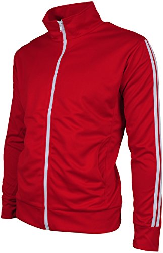 Angel Cola Men's Retro Stripes Full Zip-up Track Top Jacket Red S
