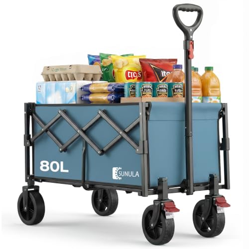 SUNULA Bollerwagen Faltbar Klein 80L, Handwagen Geländegängig mit Bremsen