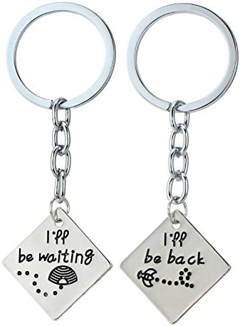 Valtntine Gift 2pcs Couples Keychains I'll be back &amp; I'll be waiting Keyring Key Chains Set for Family Lovers Birthday Anniversary
