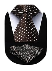 HISDERN Brown Ties for Men Polka Dot Elegant Silk