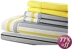 Spirit Linen Hotel 5Th Ave Palazzo Home 6-Piece Luxurious Printed Sheet Set, Queen, Grey/Yellow Stripe