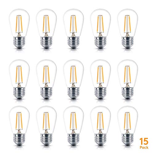 Pack of 15 Clear Replacement S14 LED Light Bulbs for Lights String,Commercial Grade Warm White E26 Medium Base LED Bulb,1 W Dimmable LED Filament S14 Bulb for Outdoor Patio Vintage String Lights