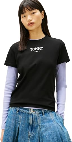 Camiseta de Manga Corta Mujer Essential con Cuello Redondo, Negro (Black), S