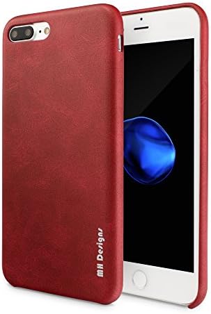 iPhone 7 Plus PU Leather Case, MH Designs Vintage Series Luxury Ultra Slim Soft PU Leather Back Case Cover for Apple iPhone 7 Plus 5.5 inch (2016 Release) - [Red]