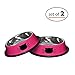 Petfuren Cat Bowl Set Non-Skid Stainless Steel Cat Dish 8 Ounce with Pink Color and Cute Cat Face for Pet Food and Water Bowl, Set of 2