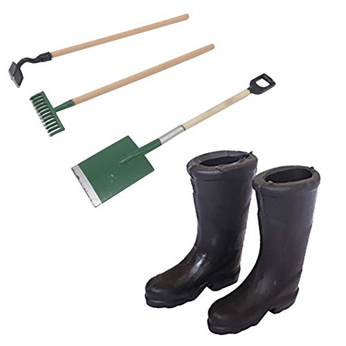 Puppenhaus ZubehöR Miniatur Garten Dekor?Puppen 1/12 Maßstab?schwarz regen Stiefel Schuhe Fee Garten Accessoire 3 Stück…