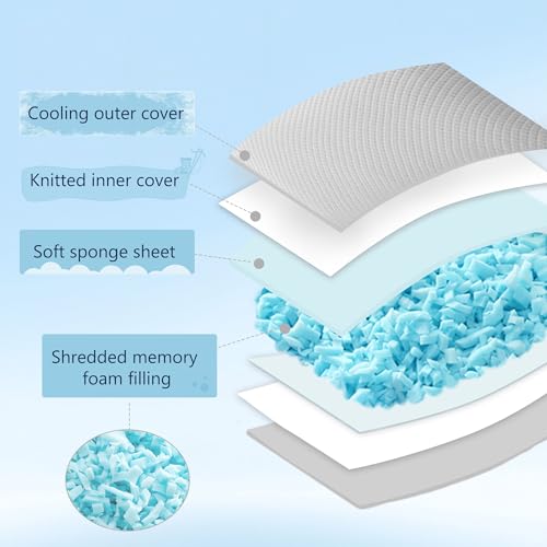 Moonrite King Cooling Pillows 2 Pack,Shredded Memory Foam Pillow 50x90cm | Adjustable Bed Pillows for Side/Back/Stomach Sleepers, Removable Washable Breathable Cover,Grey