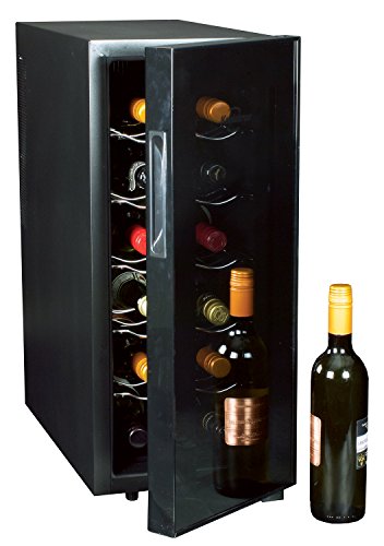 Koolatron-WC12-Thermoelectric-12-bottle-Slim-Countertop-Wine-Cellar-Double-tempered-Glass-Door-Adjustable-Temperature-Control-Thermoelectric-Cooling-Removable-Shelves-Black