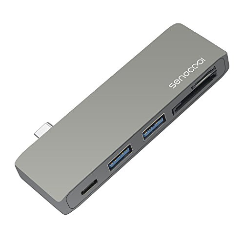 USB C Hub Multiple Type C Hub Adapter with 2 USB 3.0 Ports, Type-C Charging Port, SD/Micro SD Card Reader for MacBook and ChromeBook Pixel (SPACE GRAY)