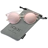 SojoS Classic Mens Womens Double Metal Bridge Round Sunglasses SJ2024 With Gold Frame/Pink Lens