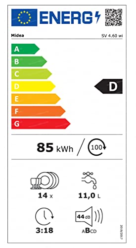 Midea SV 4.60 wi Geschirrspüler Vollintegriert 60cm, 14 Maßgedecke, 8 Programme, Automatische Türöffnung, LED Display, Leise, Vollwasserschutz, Spülmaschine Unterbaufähig 7