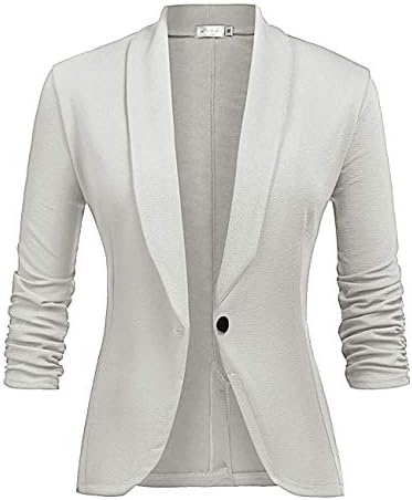 Women's 3/4 Ruched Sleeve Casual Work Office Blazer Open Front Lightweight Jacket Suit