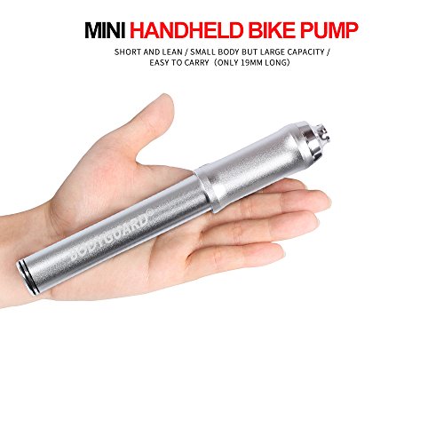 Bodyguard Mini Bike Pump - Reliable Hand Air Pump, Presta and Schrader Valve Compatible with Road, Mountain and BMX Bicycle Tires, High Pressure 260 Psi, 7.3 inches (Silver)