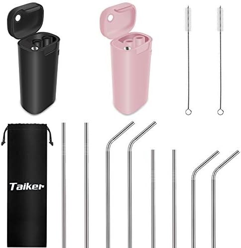 TAIKER 10-Pack Stainless Steel Drinking Straws FDA- Approved Collapsible Reusable with Cleaning Brushes Straws