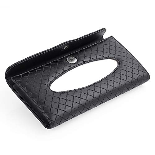 Beaverve Car Tissue Holder, Luxury Tissue Box Holder for Car, Sun Visor Napkin Holder, Hanging Car Tissues Holder for Car & Truck Decoration, PU Leather Backseat Car Tissue Box with 1 Tissue Refill