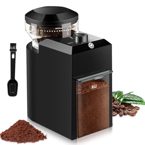 Molino de Café Eléctrico, 28 Ajustes de Molienda Precisión, Capacidad Ajustable para 2-12 Tazas con Función de Temporizador, Molino Cónico de Acero Inoxidable para Prensa Francesa, Café de Goteo, Moka