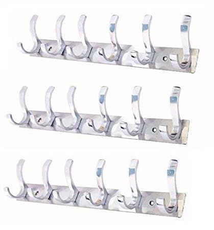 A-ONE Pack of 3 Stainless Steel Premium Fescue Dual Edge 8 pin Cloth Hanger Bathroom Wall Door Hooks