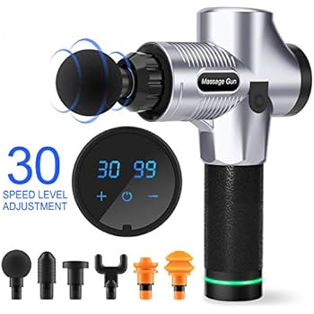 Darkiron Massage Gun Deep Tissue Percussion Muscle Massager for Pain Relief, Handheld Electric Body Massager Sports Drill Portable Super Quiet Brushless Motor, Silver