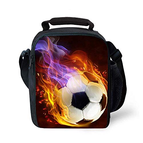 HIMI Portable Kids Lunch Box Bag, Reusable Insulated Lunch Tote Kids Boys Girls Washable Crossbody Lunch Container Food Carrier, Black Football