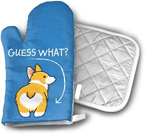 Cute Corgi Butt Oven Mitts and Pot Holders Set with Polyester Cotton Non-Slip Grip, Heat Resistant, Oven Gloves for BBQ Cooking Baking, Grilling