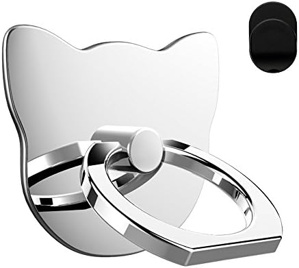 AIQAA Phone Ring Cell Phone Stand Grip Car Mount Holder All Metal Material for All Phones (Cat Silver)