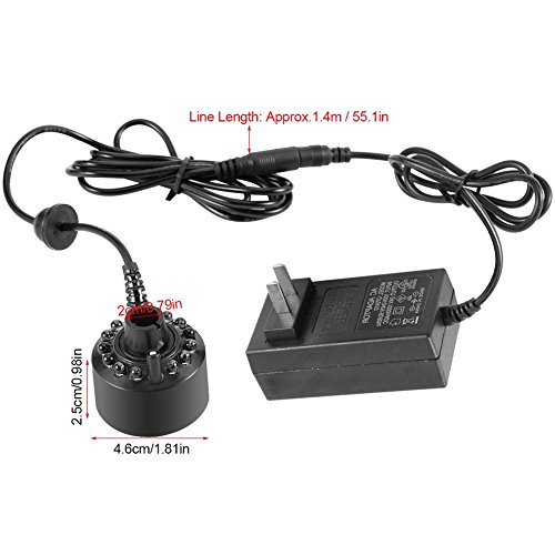 Asixx Mist Maker Fountain, 1Pc Mist Maker Fog Maker or12 LED Colorful Mist Maker with Power Adapter Great Decoration for Fish Tank, Fountains, Water Feature and Water Crafts, US Plug (US Plug)