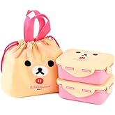 Cute Bear Bento Box, Lunch Box with Bag, Snack Containers Set, 4.9 x 3.6 x 1.9 inches (Ivory)