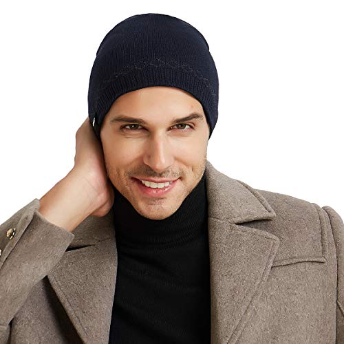 OMECHY Mens Watch Hat Winter Warm Knitting Hats Plain Cuffed Toboggan Beanie Skull Cap Navy - Thumbnail 2