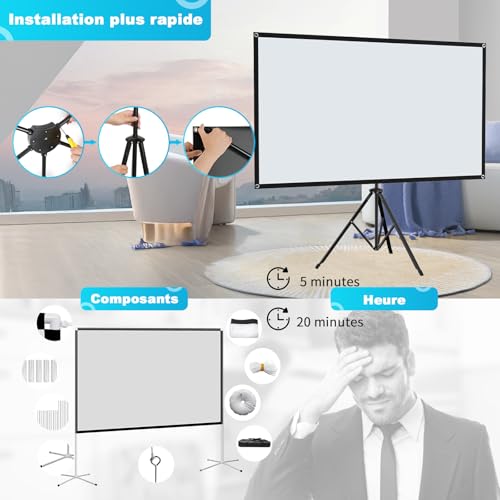 VISULAPEX 80 Inch Projector Screen with Tripod, 4K HD 16:9 Projection Screen, Lightweight Easy to Install Eran Projector, Ideal for Cinema Office and Presentations