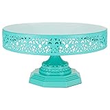Amalfi Decor 12 Inch Cake Stand, Dessert Cupcake Pastry Candy Display Plate for Wedding Event Birthday Party, Round Metal Pedestal Holder, Teal