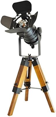Vintage Wood Tripod Searchlight Table Desk Floor Lamp Black