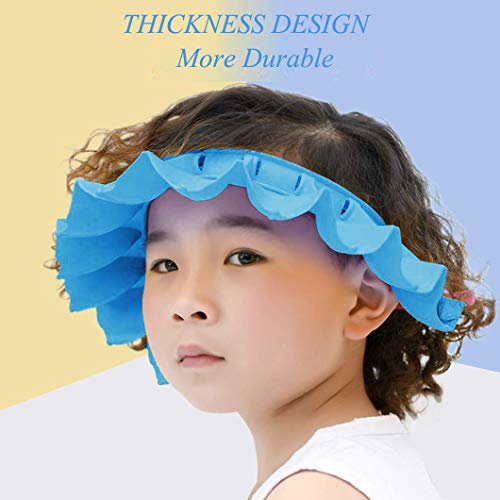 Baby Silicone Shower Cap with Bathing Brush Adjustable Infants Shampoo Caps Hat Safety Bath Visor Cap Soft Stretchy Protect Eyes Ears (Blue)
