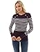 PattyBoutik Women Crewneck Striped Military Sweater (Dark Purple and Ivory Large)