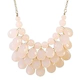 Jane Stone Fashion Bubble Layered Necklace Floating Teardrop Collar Statement Jewelry for Women(Fn0580-Ivory)