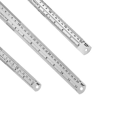 Eyech 3pc Stainless Steel Ruler Straight Edge Double-Sided Design Metal Rulers Kit for Office and School Engineering, Measuring, Teaching-12 Inch + 8 Inch + 6 Inch - Thumbnail 3